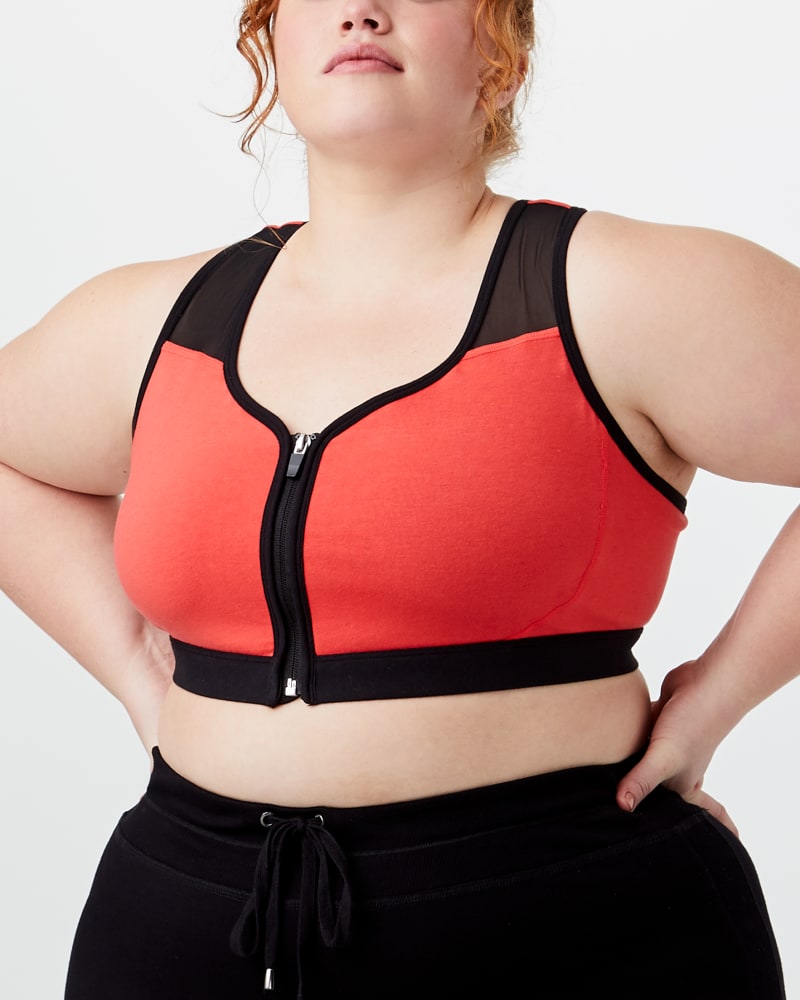 Plus size sports bra zip front discount